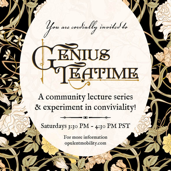 Flyer for Genius Teatime with flowers surrounding text that reads 
